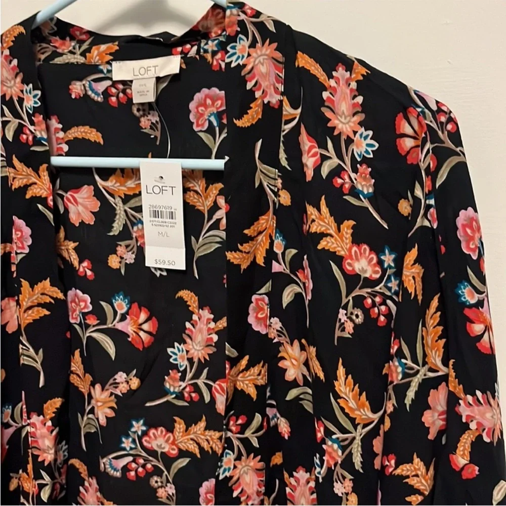Loft floral long sleeve open front blouse - Picture 2 of 8